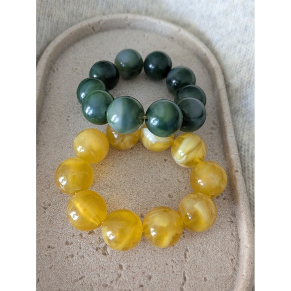The Unbranded Brand Jewelry - Chunky Bracelet Set Of 2 Marbled Beads Yellow‎ & Green Statement Costume Stretch